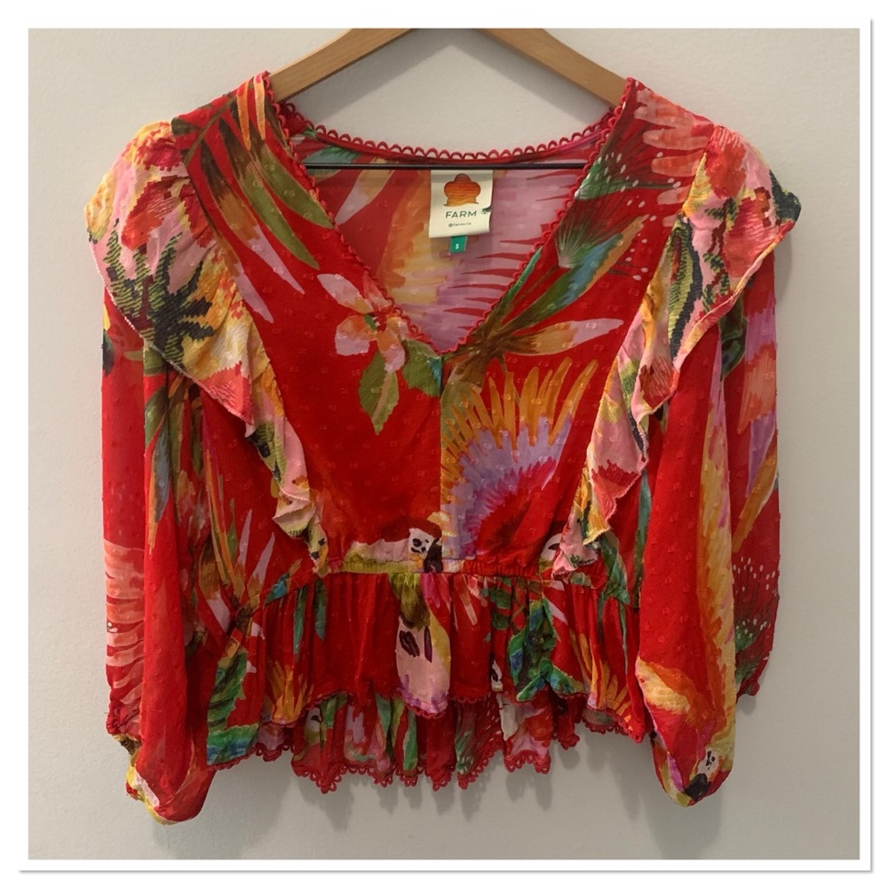 FARM Rio Galena Macaw Mixed Blouse Red Size Small
